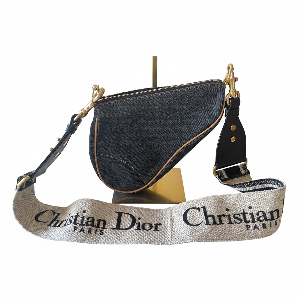 Borsa Christian Dior Saddle Slim in Denim con tracolla