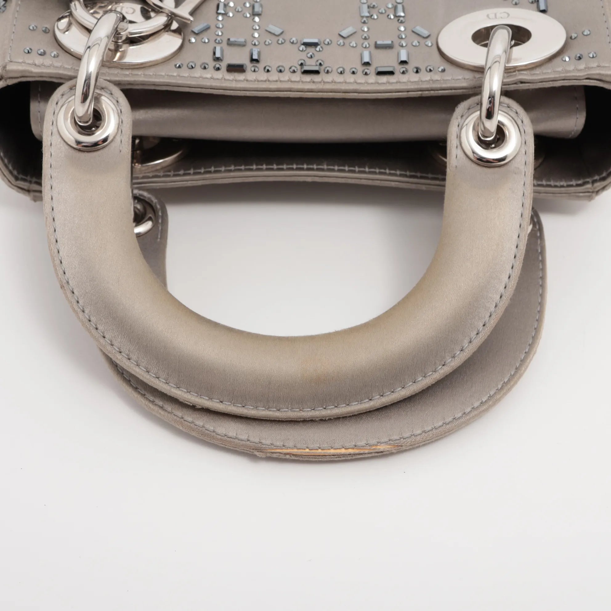 Mini Lady Dior in Raso Grigio con Strass e Cristalli - Certificata Entrupy