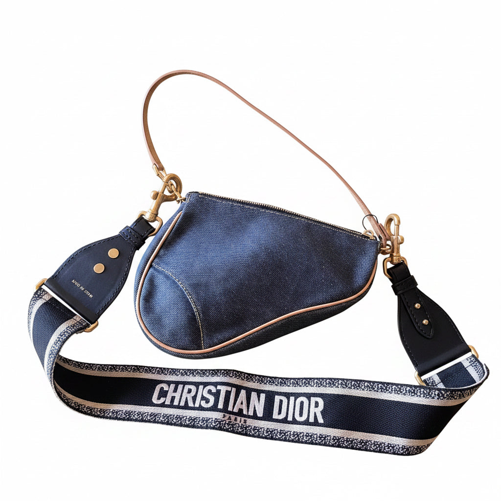 Borsa Christian Dior Saddle Slim in Denim con tracolla