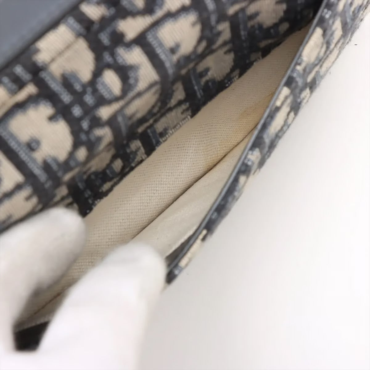 Christian Dior Micro Saddle Bag in Tela Oblique Blu con Tracolla Ricamata