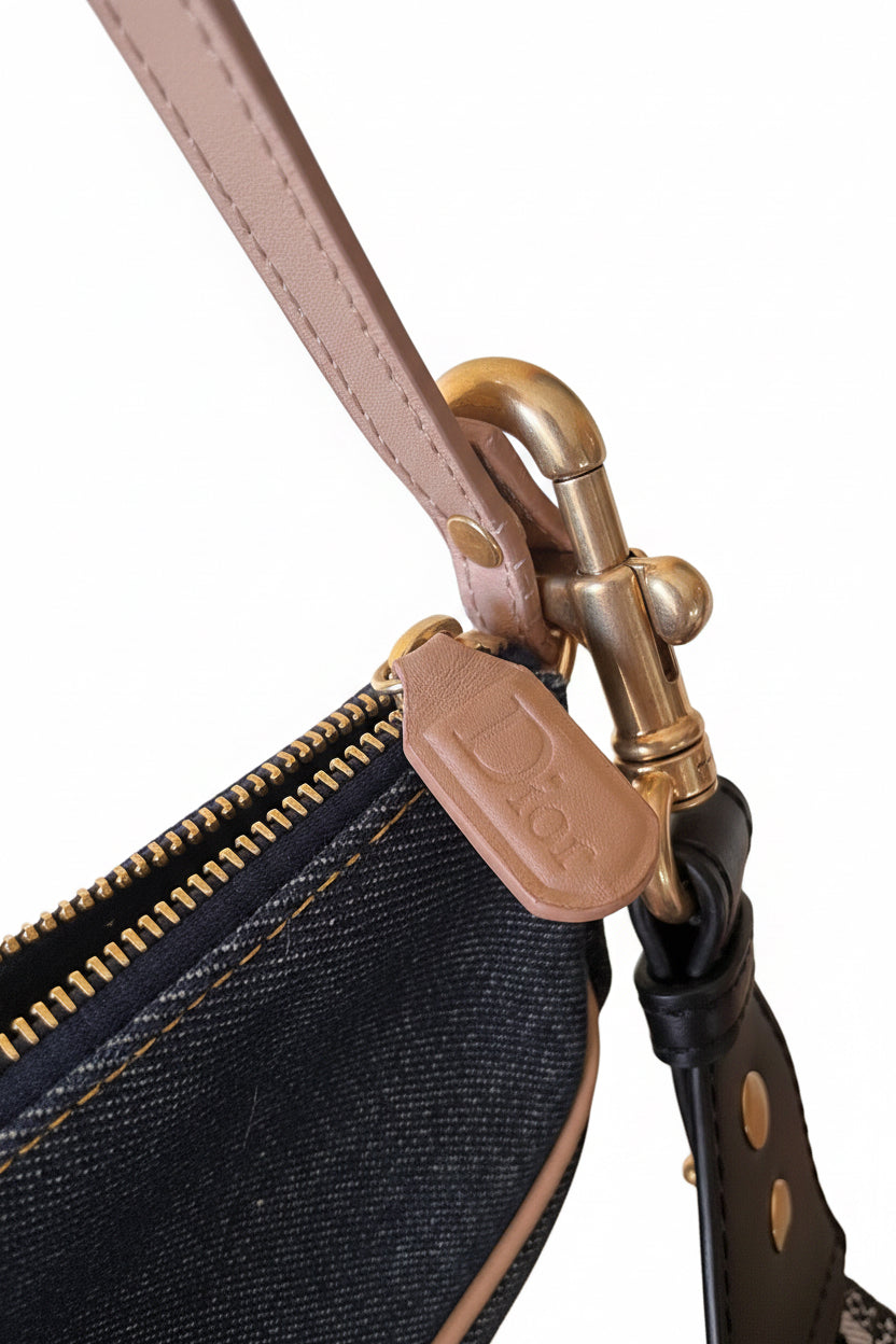 Borsa Christian Dior Saddle Slim in Denim con tracolla