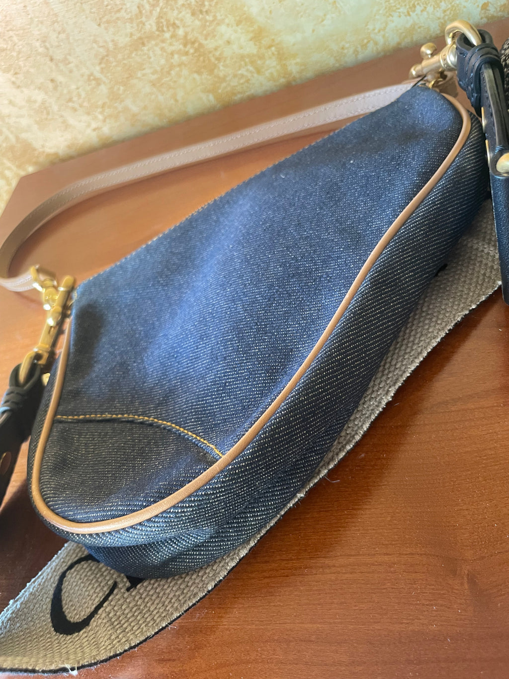 Borsa Christian Dior Saddle Slim in Denim con tracolla