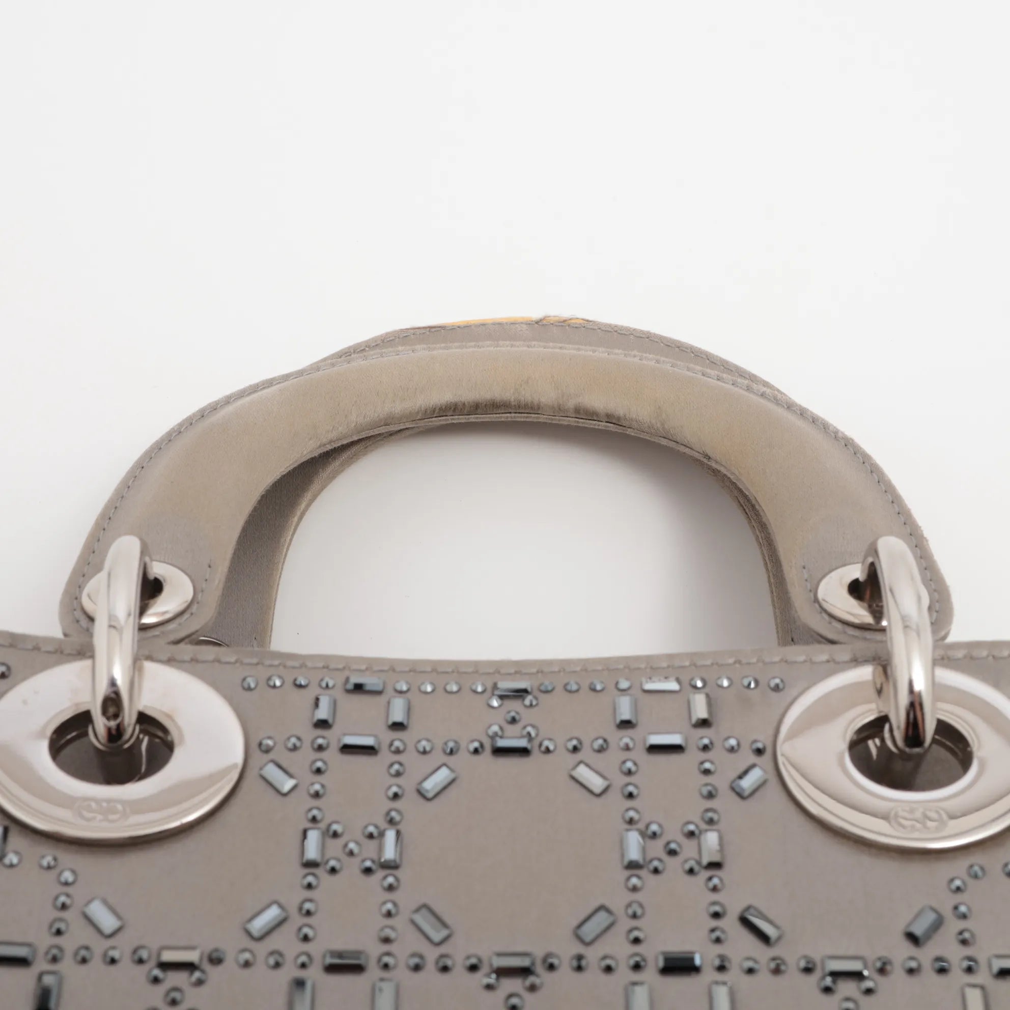 Mini Lady Dior in Raso Grigio con Strass e Cristalli - Certificata Entrupy
