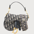 Christian Dior Micro Saddle Bag in Tela Oblique Blu con Tracolla Ricamata