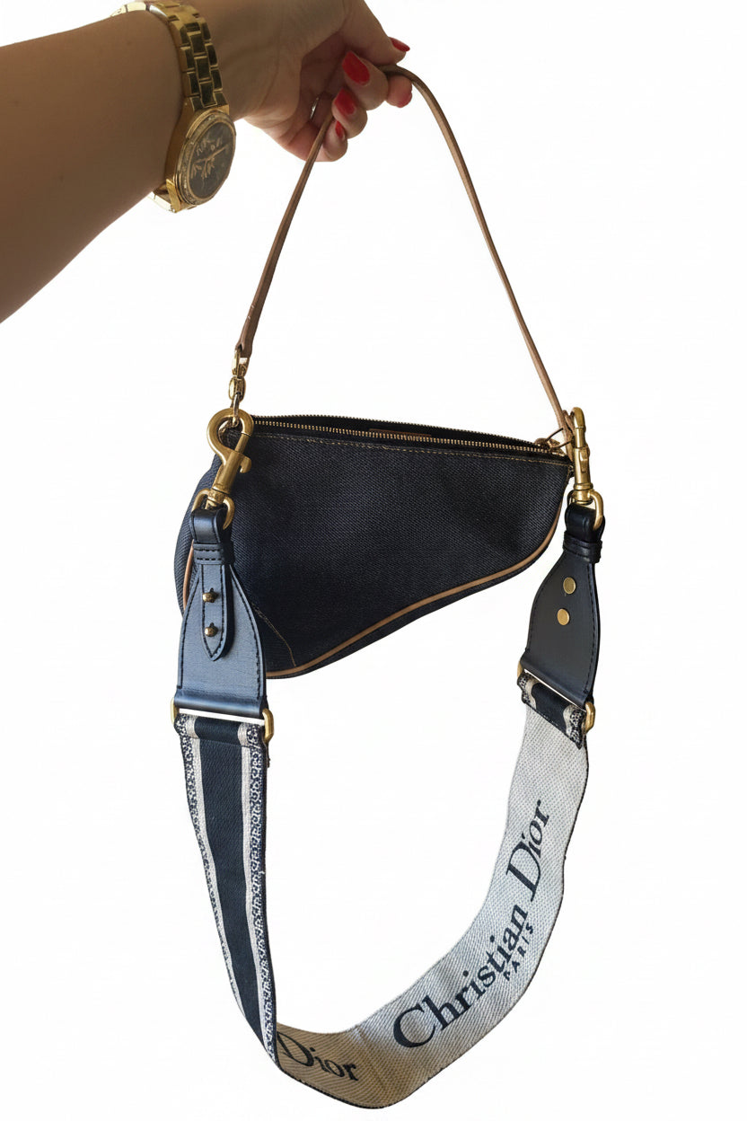 Borsa Christian Dior Saddle Slim in Denim con tracolla