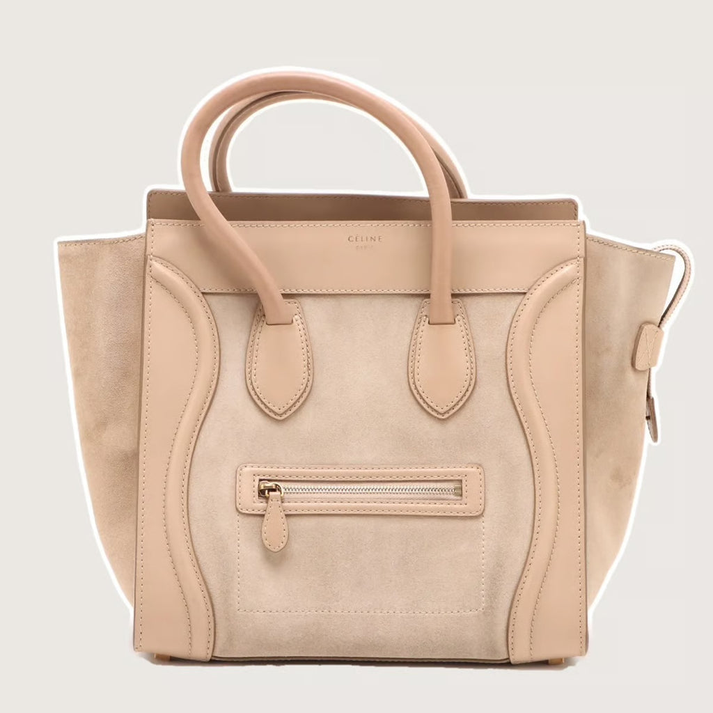 Celine Mini Luggage Tricolor Beige e Camoscio – Con Certificato Entrupy