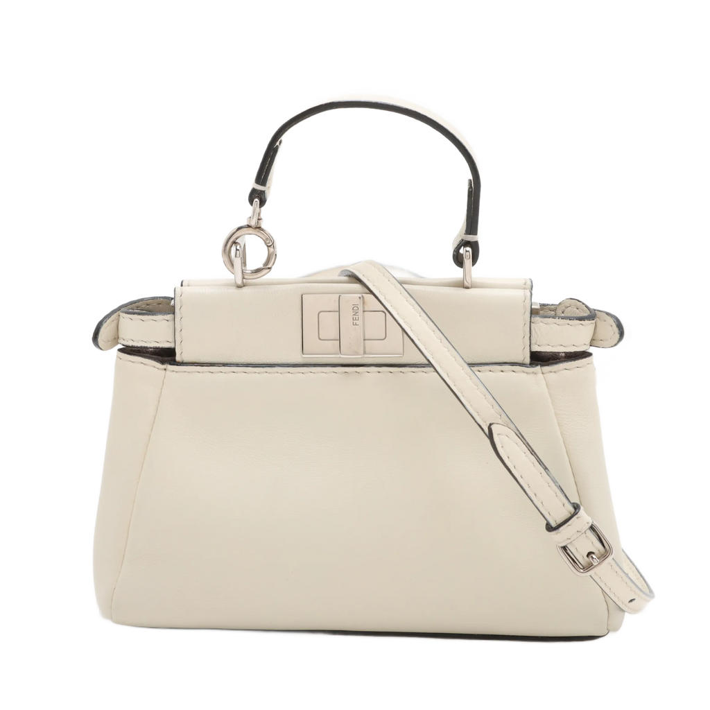 Borsa Fendi Micro Peekaboo in pelle avorio con tracolla - Certificata Entrupy