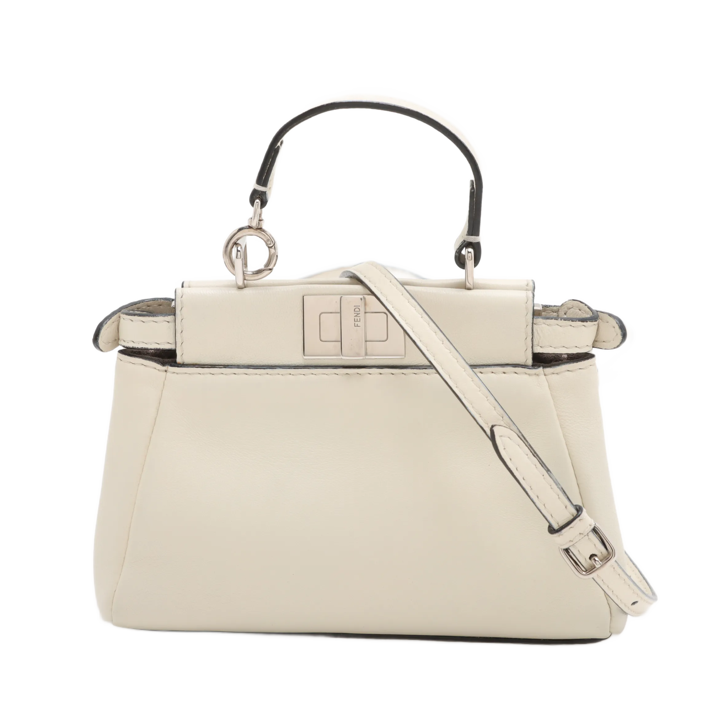 Borsa Fendi Micro Peekaboo in pelle avorio con tracolla - Certificata Entrupy