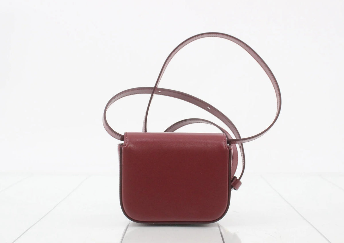 CELINE Mini Triomphe Bag Burgundy Calfskin Gold Hardware Crossbody Authentic