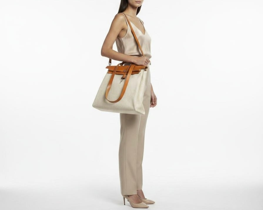 Borsa Hermès Herbag MM  (Modello 2-in-1 in Tela e Cuoio)