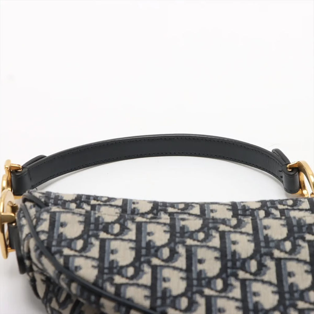 Christian Dior Micro Saddle Bag in Tela Oblique Blu con Tracolla Ricamata