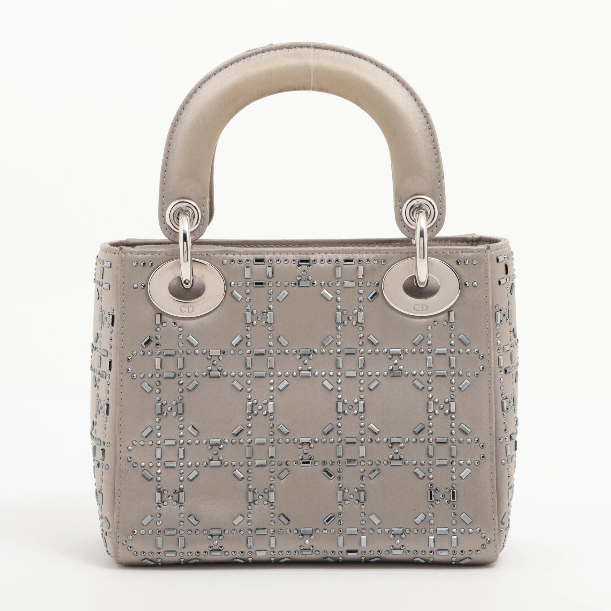 Mini Lady Dior in Raso Grigio con Strass e Cristalli - Certificata Entrupy