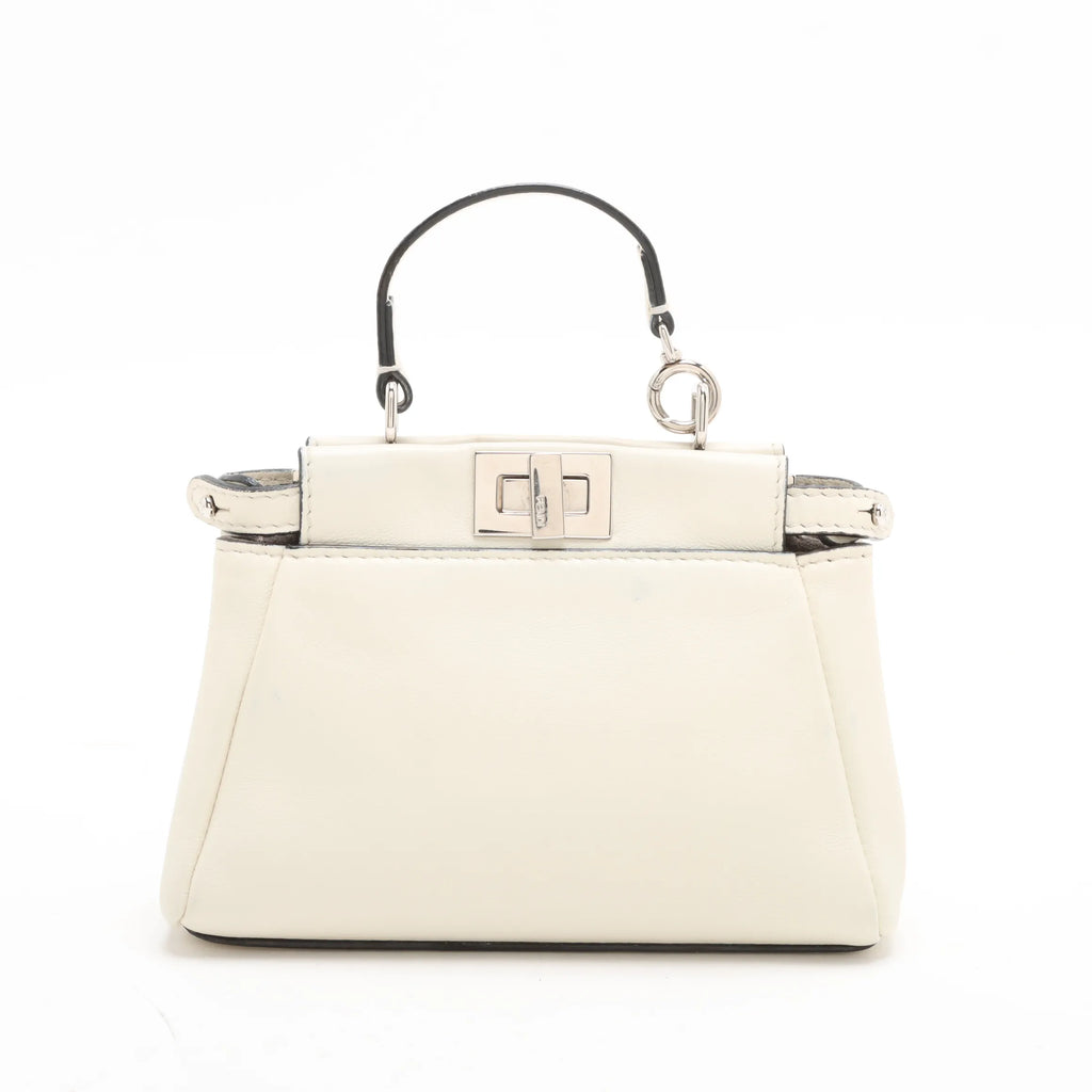 Borsa Fendi Micro Peekaboo in pelle avorio con tracolla - Certificata Entrupy