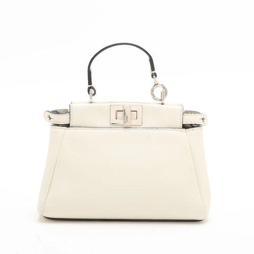 Borsa Fendi Micro Peekaboo in pelle avorio con tracolla - Certificata Entrupy