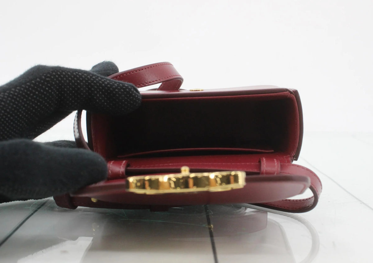 CELINE Mini Triomphe Bag Burgundy Calfskin Gold Hardware Crossbody Authentic